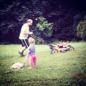 "Helping" Daddy mow the grass. <3